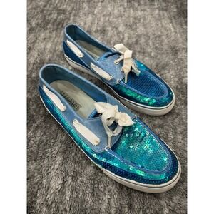 Sperry Top-Sider Blue Sequin Boat Shoes Women 8.5M Coastal Glam